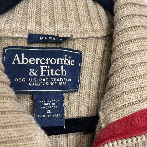 Abercrombie & Fitch Men's Muscle Pullover 1/4 Zip Tan Khaki Sweater Size XL Knit - Picture 5 of 11